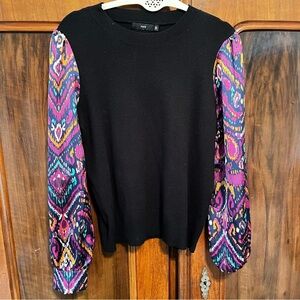 Fate Black Sweater with Vibrant Silky Sleeves